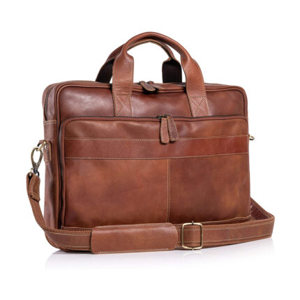 Premium Brown Leather Briefcase for Men with Adjustable Shoulder Strap