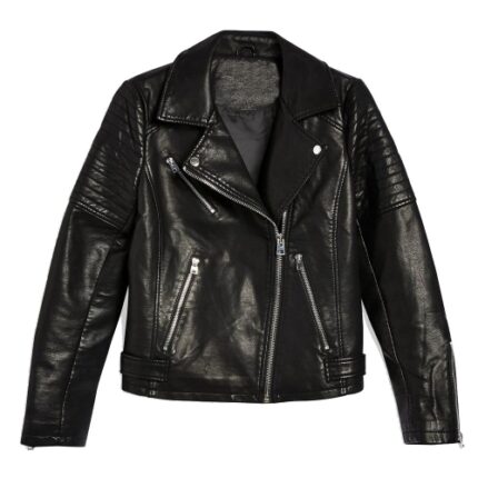 Classic Biker Black Cow-Hide Leather Jacket for Women with Quilted Sleeves