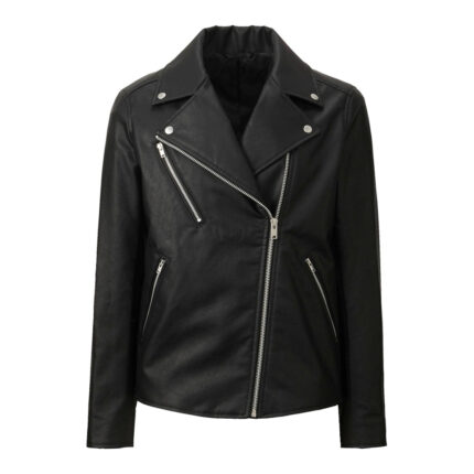 Chic Biker Black Leather Jacket for Women with Stylish Zipper Details