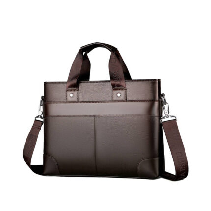 Premium Brown Leather Laptop Bag with Dual Handles and Adjustable Shoulder Strap