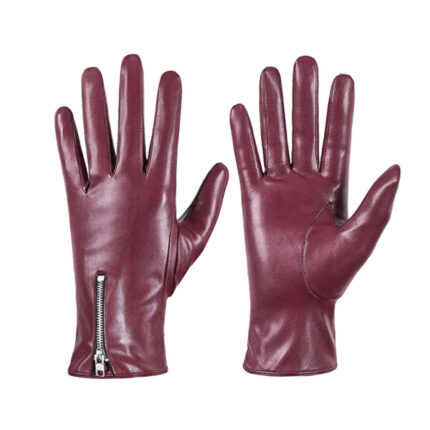 Elegant Burgundy Leather Gloves with Zipper Detail for Women