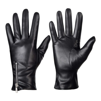 Classic Black Leather Gloves with Zipper Detail for Men and Women