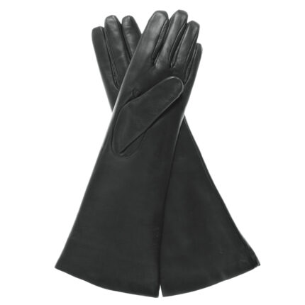 Elegant Long Black Leather Gloves with Smooth Finish for Women