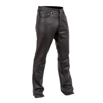 Premium Black Leather Pants for Men with Classic Fit and Zipper Detail