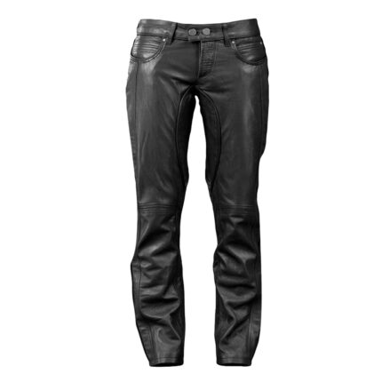 Stylish Black Leather Pants with Button Closure and Slim Fit Design