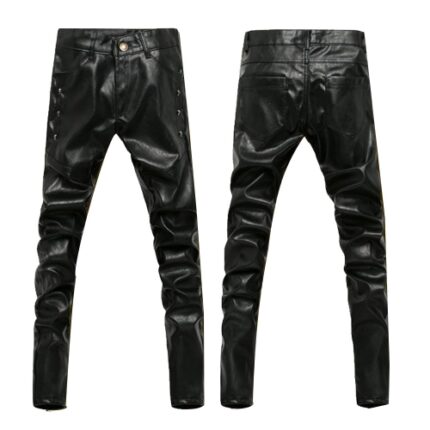 Sleek Black Leather Pants with Side Lace-Up Detail and Slim Fit