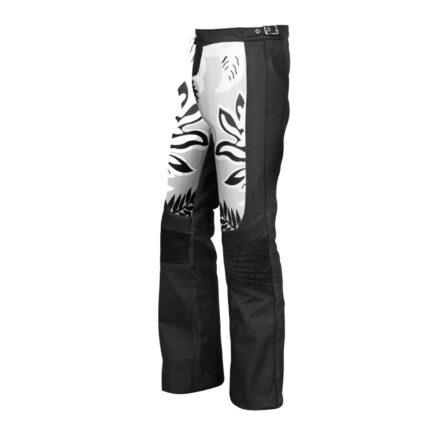 Stylish Black and White Graphic Leather Pants for Women with Side Straps