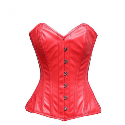 Red Faux Leather Corset with Front Button Detailing