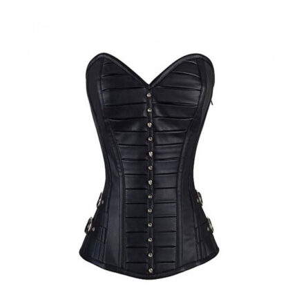 Black Faux Leather Corset with Metallic Studs and Lace-up Back for a Shaping Hourglass Figure