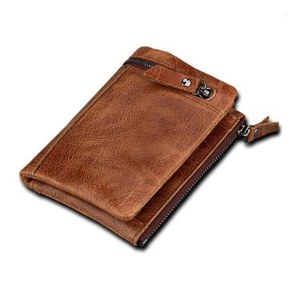 Vintage Brown Leather Wallet with Zippered Coin Pocket and Card Holder